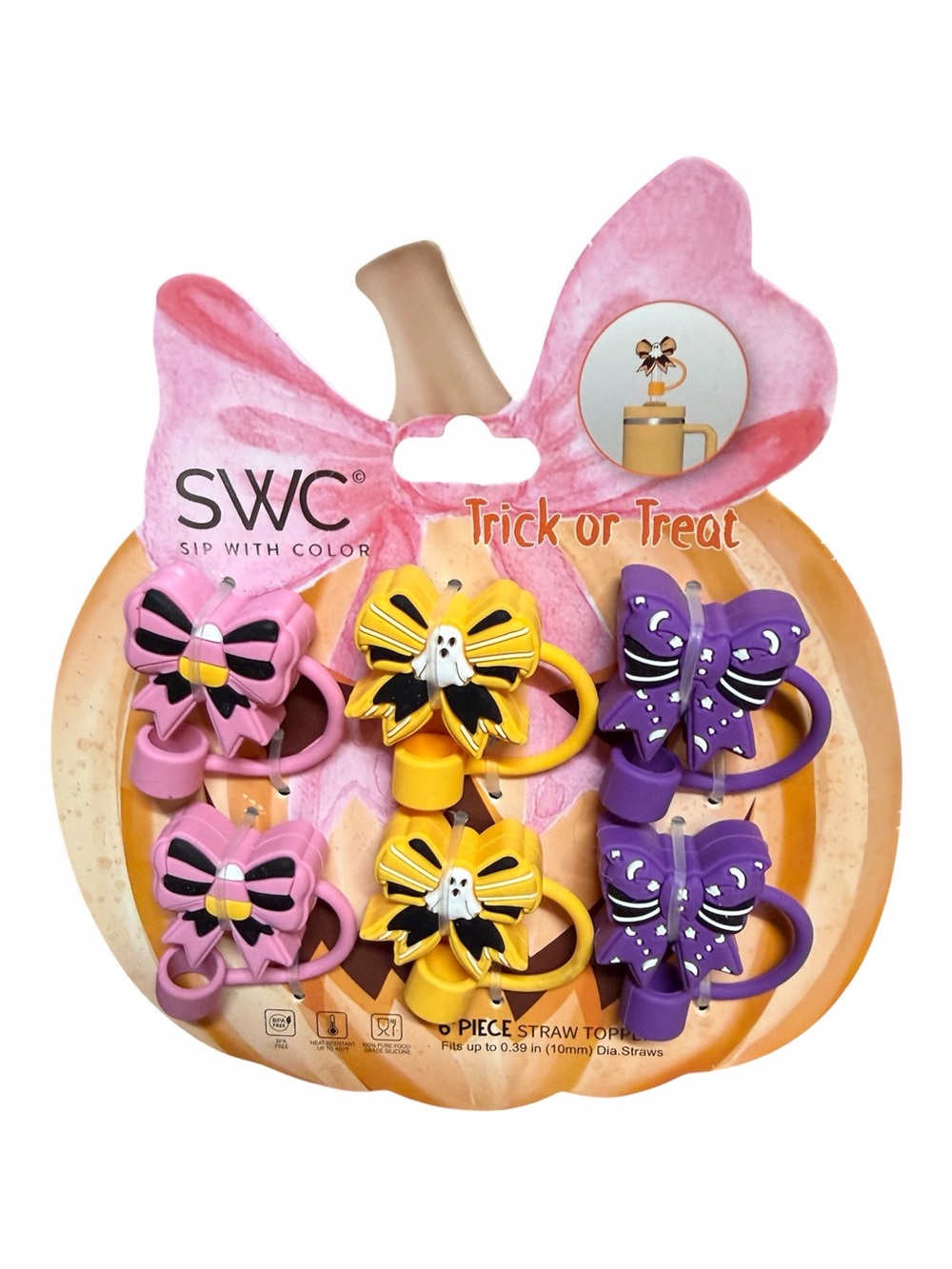 Trick or Treat Halloween Butterfly & Ghost Straw Toppers - Pink, Yellow, Purple